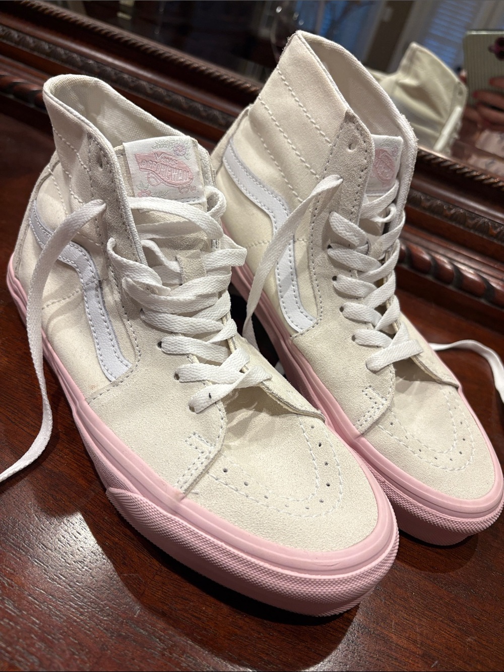 Vans High-Top Women's Sneakers in Cream with Pink Sole